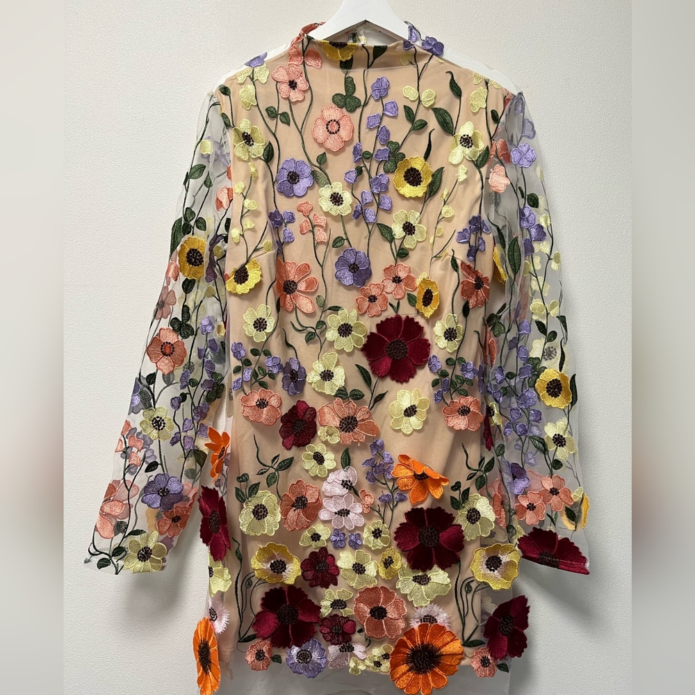 Embroidered Flowers Bell Skirt Mini Dress, Designed With Luxury In Mind - Picture 10 of 10